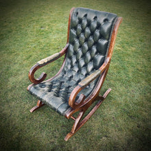 Load image into Gallery viewer, Victorian Green Leather Button Back Rocking Chair