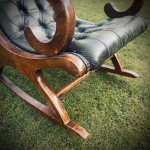 Load image into Gallery viewer, Victorian Green Leather Button Back Rocking Chair