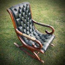 Load image into Gallery viewer, Victorian Green Leather Button Back Rocking Chair