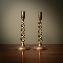 Load image into Gallery viewer, Barley Twist Brass Candlesticks