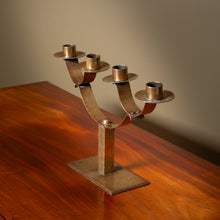 Load image into Gallery viewer, Arts & Crafts Hammered Brass Four-Light Candelabra