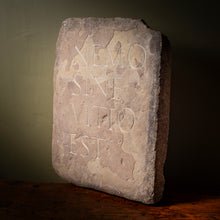 Load image into Gallery viewer, Aged Stone with Hand-Carved Latin Inscription