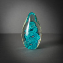 Load image into Gallery viewer, Mid Century Art Glass Paperweight Teal Spiral