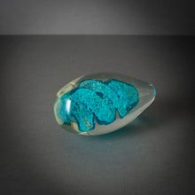 Load image into Gallery viewer, Mid Century Art Glass Paperweight Teal Spiral