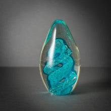 Load image into Gallery viewer, Mid Century Art Glass Paperweight Teal Spiral