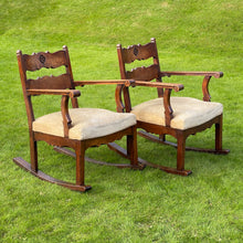 Load image into Gallery viewer, Pair of Arts &amp; Crafts Oak Rocking Armchairs, c.1900–1920
