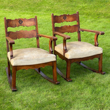 Load image into Gallery viewer, Pair of Arts &amp; Crafts Oak Rocking Armchairs, c.1900–1920
