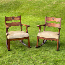 Load image into Gallery viewer, Pair of Arts &amp; Crafts Oak Rocking Armchairs, c.1900–1920
