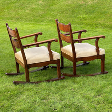 Load image into Gallery viewer, Pair of Arts &amp; Crafts Oak Rocking Armchairs, c.1900–1920
