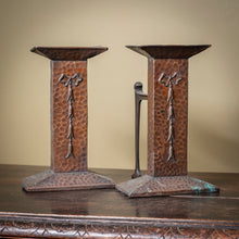 Load image into Gallery viewer, Pair of Arts &amp; Crafts Hammered Copper Fire Dogs c.1890–1910
