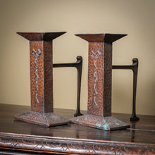 Load image into Gallery viewer, Pair of Arts &amp; Crafts Hammered Copper Fire Dogs c.1890–1910
