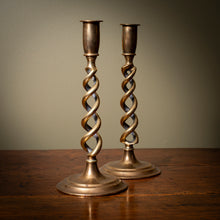 Load image into Gallery viewer, Barley Twist Brass Candlesticks
