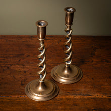 Load image into Gallery viewer, Barley Twist Brass Candlesticks
