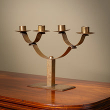 Load image into Gallery viewer, Arts &amp; Crafts Hammered Brass Four-Light Candelabra
