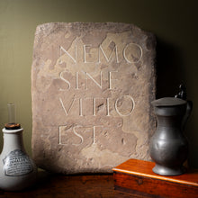 Load image into Gallery viewer, Aged Stone with Hand-Carved Latin Inscription

