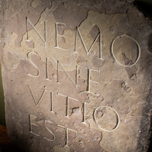 Load image into Gallery viewer, Aged Stone with Hand-Carved Latin Inscription
