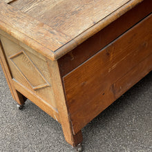 Load image into Gallery viewer, Arts &amp; Crafts Oak Coffer Blanket Chest Gothic Revival Style
