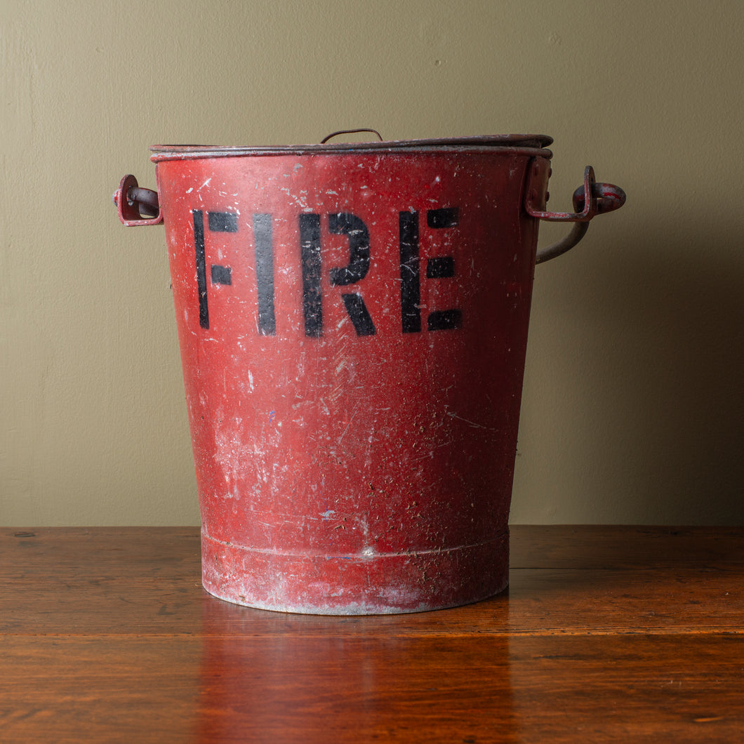 Vintage Red Fire Bucket with Lid