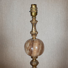 Load image into Gallery viewer, Decorative lamp with marble base and gilt metal fixture on a neutral background
