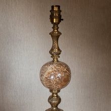 Load image into Gallery viewer, Decorative lamp with marble base and gilt metal fixture on a neutral background
