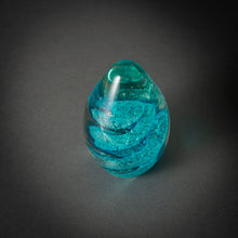 Load image into Gallery viewer, Mid Century Art Glass Paperweight Teal Spiral
