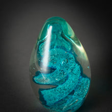 Load image into Gallery viewer, Mid Century Art Glass Paperweight Teal Spiral
