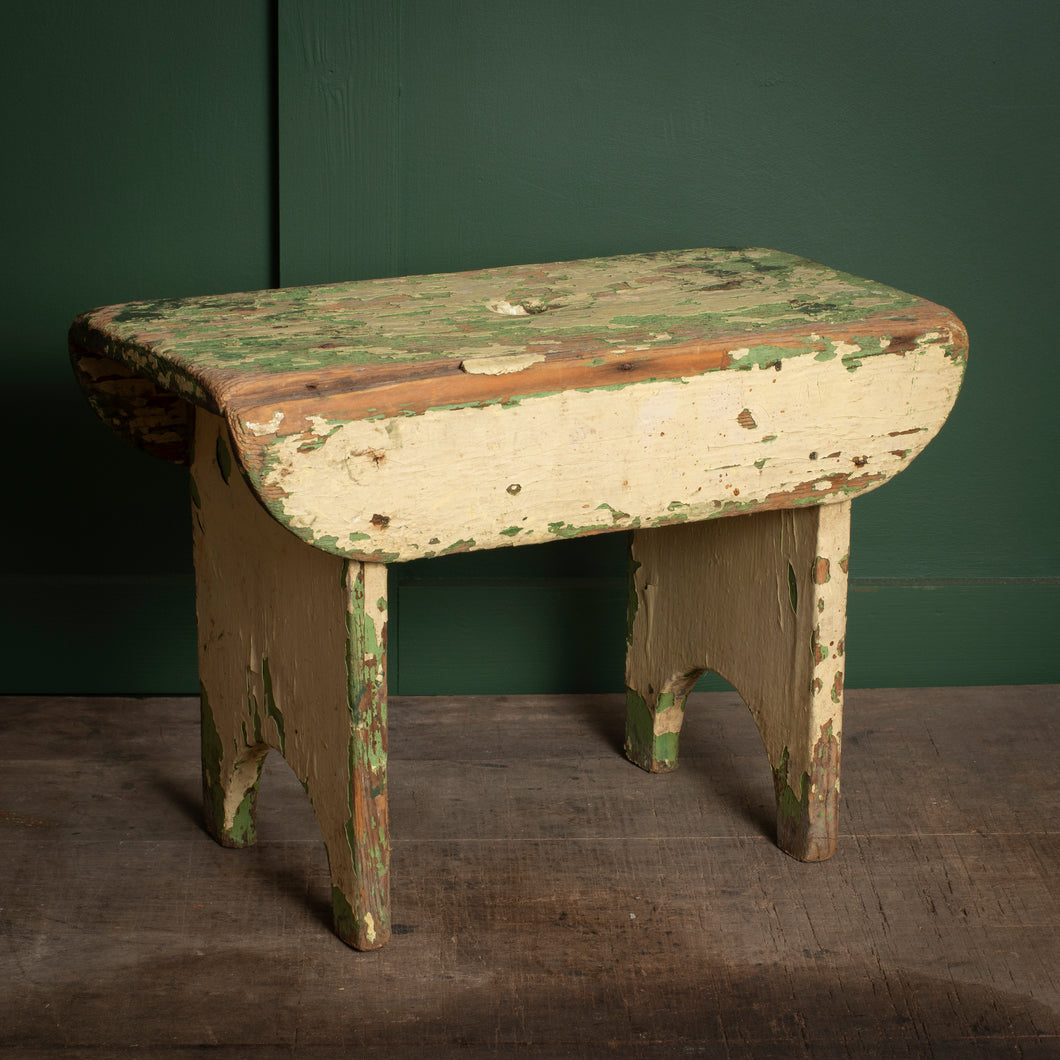 Heavily Worn Painted Wooden Stool