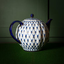 Load image into Gallery viewer, Lomonosov Russian Imperial Porcelain 22K Gold Cobalt Net Teapot 3 Cup 5.5"
