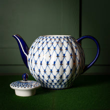 Load image into Gallery viewer, Lomonosov Russian Imperial Porcelain 22K Gold Cobalt Net Teapot 3 Cup 5.5"
