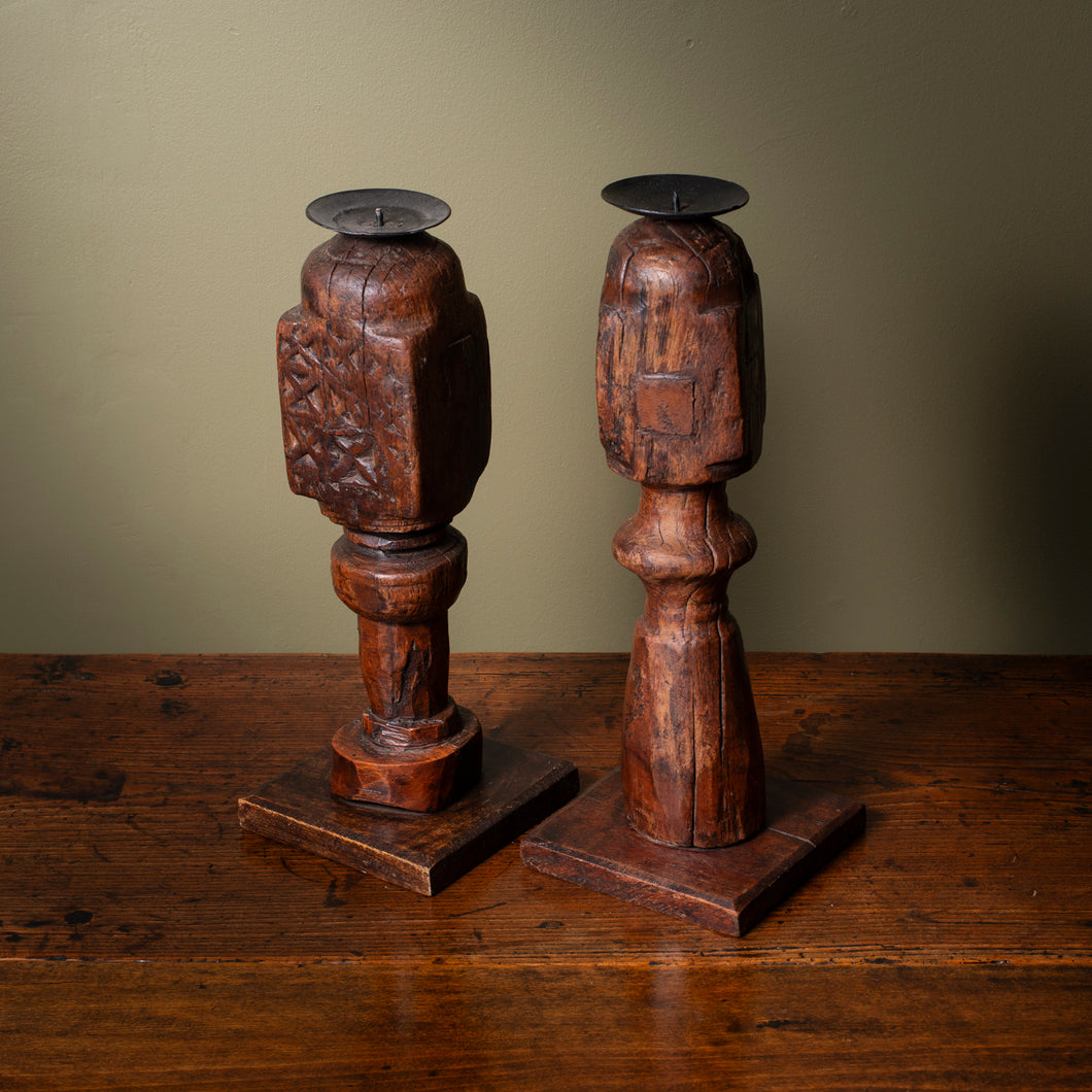 Antique Bed Leg Candlestick Holders